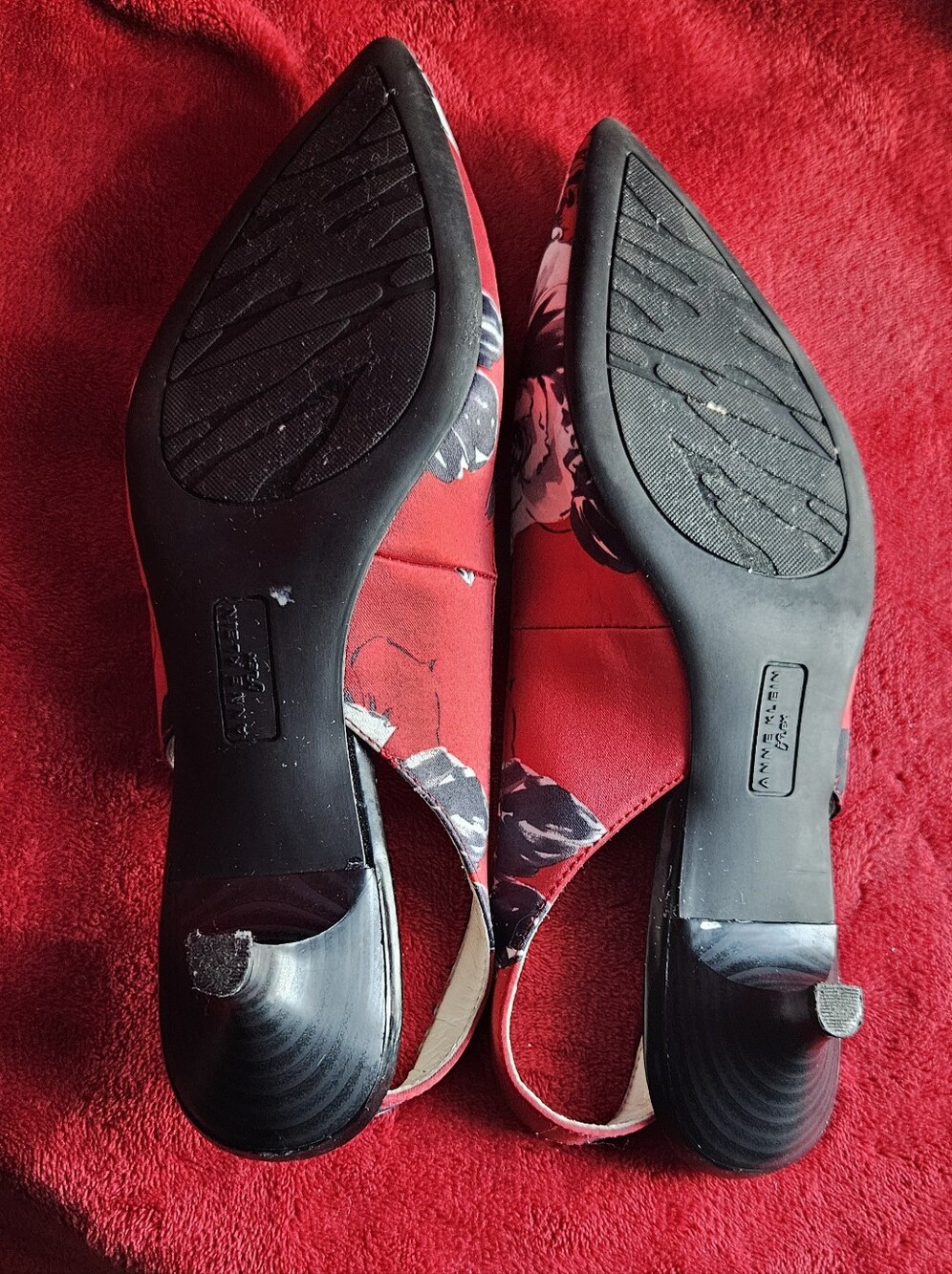 Anne Klein Expert Red Floral Pointed-Toe Kitten Heel Slingback Pumps - Size 10M - Picture 7 of 7